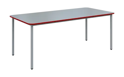 JSBR 190N Jídelní stůl 1900 x 900 mm, deska šedá s hranou červená flamengo / podnož stříbrná